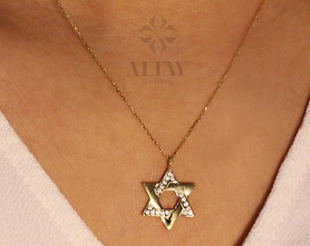 14K Gold Star of David Pendant, Magen David Necklace, Shield of David, Hanukkah Present, Jewish Star Charm, Layering, Religious Jewelry