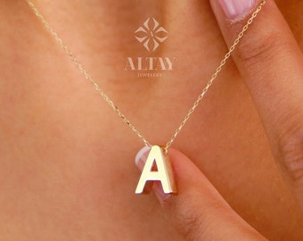 14K Solid Gold Initial Necklace, Letter Pendant Choker, Minimal Letter Charm, Name Necklace, Dainty, Personalized Pendant, Gift For her