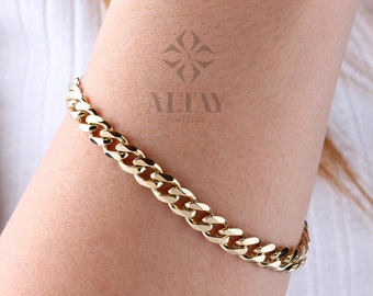 14K Solid Gold 6 MM Cuban Link Bracelet, Miami Chain, Curb Chunky Retro Chain, Bold Link, Stacking Bracelet, Unisex Bracelet, Gift For Her