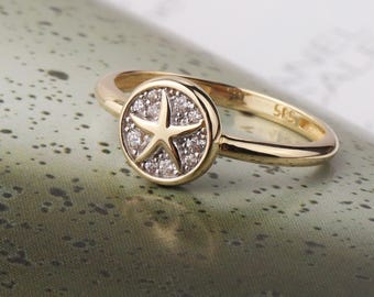 14K Gold Star Ring, Stacking Ring, Tiny Astral Star Ring, Sidereal Minimalist Ring, Gift for Her, Dainty Ring, Chance Ring, Stackable