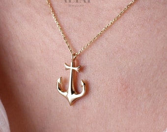 14K Gold Anchor Necklace, Tiny Gold Anchor Pendant, Anchor Choker Gold, Ship Anchor Charm, Women's Pendant, Graduation Gift For Her