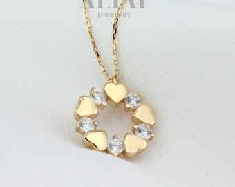 14K Gold Heart Wreath Necklace, Christmas Wreath Pendant, Infinite Love Choker, Eternity Charm, Bridal Jewelry, Dainty Gift for Her,