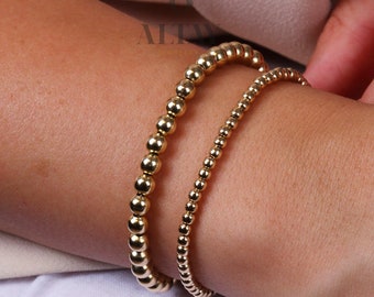 14K Gold Beaded Chain Bracelet, 3mm 5mm Mini Balls Bracelet, Multiballs Chain, Bead Minimalist Fashion Bracelet, Delicate, Gift For Her