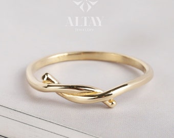 14K Gold Knot Ring, Minimal Gold Tie Ring, Real Gold Infinity Knot Band, Simple Everyday Ring, Meaningful Gift for Her