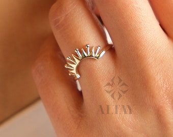 14K Gold Sunshine Ring, Half Sunburst Ring, Rising Sun Ring, Gold Crown Ring, Dainty Gold Ring, Celestial Jewelry, Stackable Ring, Gift