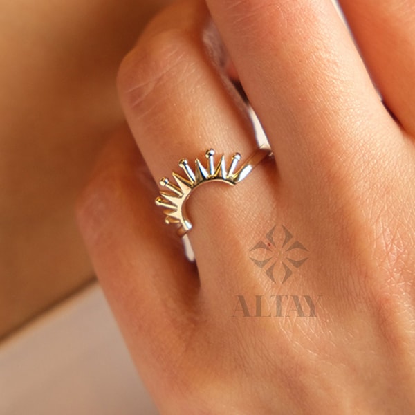 14K Gold Sunshine Ring, Half Sunburst Ring, Rising Sun Ring, Gold Crown Ring, Dainty Gold Ring, Celestial Jewelry, Stackable Ring, Gift