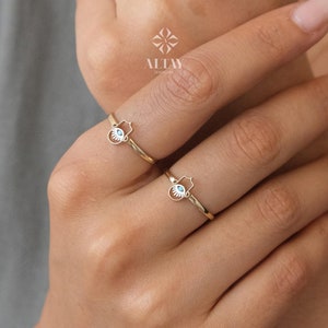 14K Gold Hamsa Hand Ring, Hand of Fatima, Gold Protection Ring, Minimalist Pinky Ring Women, Third Eye Band Ring, Handmade Gift