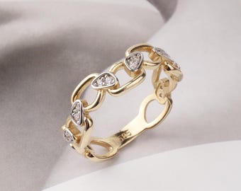 14K Gold Chain Ring, Chain Link Ring, Thick Chain Curb Ring, Bold Chain Ring, Solid Gold Stacking Ring, Layering Minimalist Chain Link