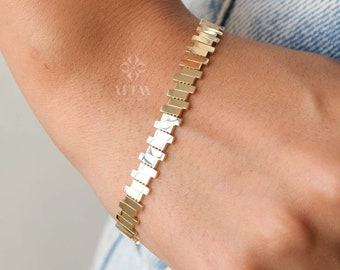 14K Gold ZigZag Bracelet, Statement Bracelet, Tiny Sticks Bracelet, Unique Design, Minimalist Bracelet, Christmas Jewelry, Men Women Chain