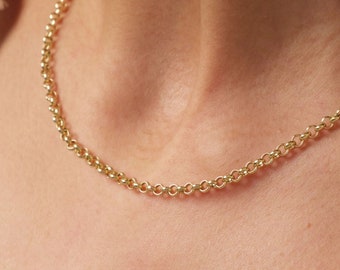 14K Gold Rolo Chain Necklace, 3mm Real Gold Round Link Chain, Dainty Everyday Chain, Minimalist Gold Necklace, Gift for Her