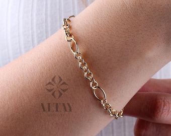 14K Gold Chain Bracelet, Rolo Chain Bracelet, Oval Links Anklet, Chunky Vintage Chain Bracelet, Women Stacking Bracelet, Stacking Bracelet