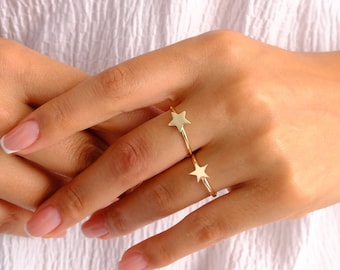 14K Solid Gold Star Ring, Stacking Ring, Tiny Astral Star Ring, Sidereal Minimalist Ring, Gift for Her, Dainty Ring, Chance Ring, Stackable