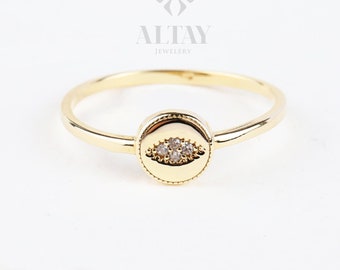 14K Gold Evil Eye Ring, Evil Eye CZ Diamond Band Ring, Hamsa Ring, Ring for Women, Third Eye Ring, Delicate Pinky Protection Ring