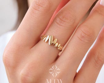14K Solid Gold ZigZag Ring, Statement Ring, Tiny Sticks Ring, Unique Design, Minimalist, Gift For Her, Real Gold, Christmas Jewelry