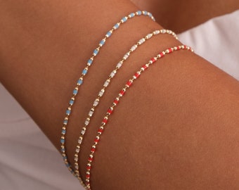 14K Gold Beaded Chain Bracelet, Italian Ball Bead Bracelet, Layering Colorful Bracelet, Gold Colorful Mini Ball Anklet, Gift For Her Him