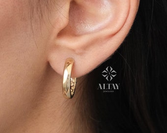 14K Gold Round Hoop Earrings, 20mm Classic Hoop Earrings, Plain Shiny Hoops, Classic Jewelry Handmade, Lightweight Hoops Earrings