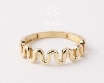 14K Gold Wave Ring, Tiny Zigzag Ring, Statement Gold Ring, Statement Marriage Ring, Curved Stacking Gold Ring, Minimal Unique Ring