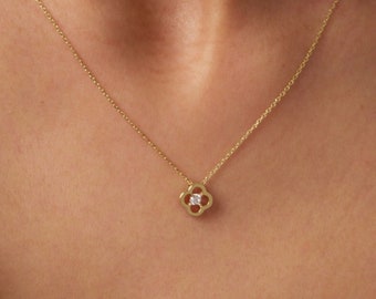 14K Gold Clover Necklace, Cz Diamond Necklace, Small Clover Necklace, Good Luck Charm, Clover Charm Pendant, Pave Four Leaf Necklace