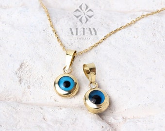 14K Solid Gold Evil Eye Necklace, Evil Eye Pendant, Protection Charm, Evil Eye Jewelry, Nazar Bead Pendant, Minimal Jewelry, Gift For Her