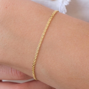 Pulsera de cadena de oro de 14 quilates, delicada pulsera minimalista de oro Bismark de 2,5 mm, cadena fina de oro para uso diario, pulsera de oro auténtico, regalo para ella.