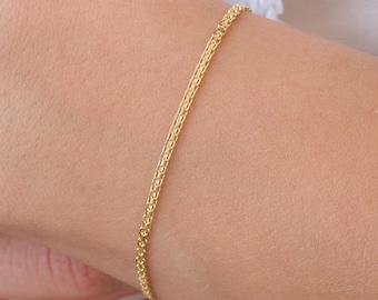 14K Gold Chain Bracelet, 2.5mm Dainty Bismark Minimal Gold Bracelet, Thin Everyday Gold Chain, Real Gold Bracelet Gift for Her