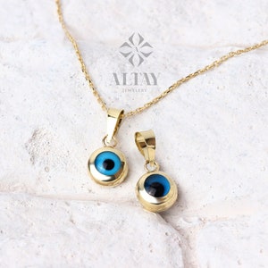 14K Solid Gold Evil Eye Necklace, Evil Eye Pendant, Protection Charm, Evil Eye Jewelry, Nazar Bead Pendant, Minimal Jewelry, Gift For Her