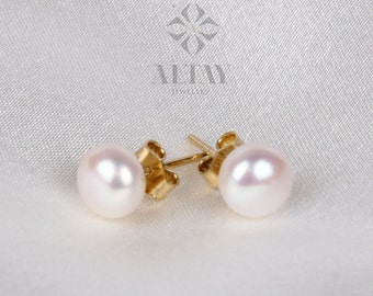 14K Gold Pearl Balls Earring, Shiny Finish, Tiny Lightweight, Gift For Her, Minimal Fine Jewelery, Fashion Delicate, Cute Dailywear Earring