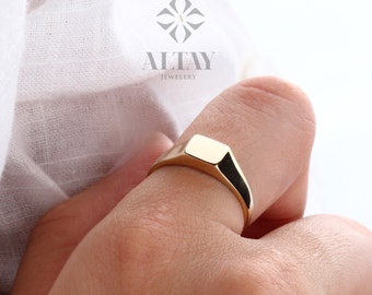 14K Gold Square Signet Ring, Personalized Signet Ring, Engraved Signet Pinky Ring, Handmade Signet Letter Ring, Monogram Ring, Pinky Ring