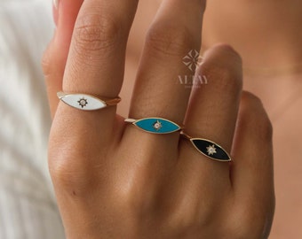 14K Gold North Star Signet Ring, Colorful Star Rings, Polaris Signet Band Ring, Chance Ring, Astrology Starburst Ring, Celestial Pinky Ring