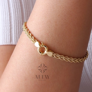 14K Solid Gold Rope Chain Bracelet, 4.7mm Dainty Rope Bracelet, Unisex Braided Bracelet, Twist Chunky Chain, Stacking Fashion Delicate