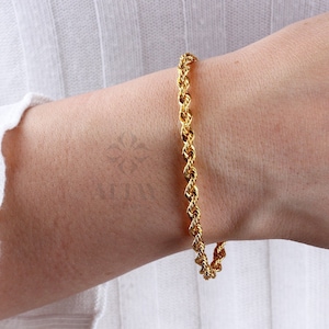 14K Solid Gold Rope Chain Bracelet, Dainty Bracelet, Gift For Her, Unisex Bracelet, Twist Chunky Chain, Fashion Delicate, Stacking Bracelet