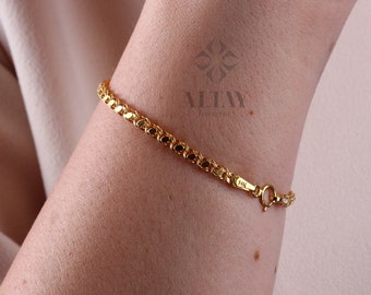 14K Gold Mirror Chain Bracelet, 3mm Sequin Solid Bracelet, Elegant Anklet Unisex Chain, Sparkle Fashion Delicate, Stacking, Gift For Her Him