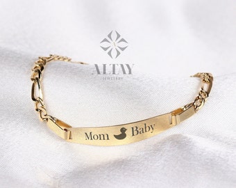 14K Gold Baby ID Bracelet, Child Nameplate Bracelet, Solid Gold Custom Engraved Bar, Custom Name Baby Boy Girl Bracelet, Personalized Gift