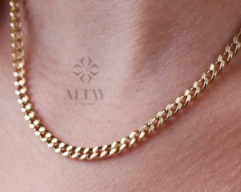 14K Gold Cuban Link Chain Necklace, 5mm Curb Layering Choker, Gift For Her Him, Unisex Necklace, Cuban Link Necklace, Miami Minimal Jewelry