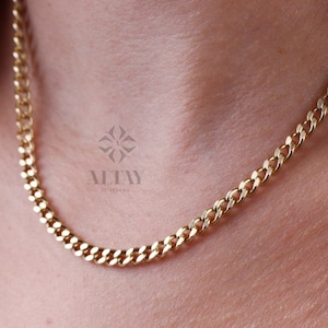 14K Gold Cuban Link Chain Necklace, 5mm Curb Layering Choker, Gift For Her Him, Unisex Necklace, Cuban Link Necklace, Miami Minimal Jewelry