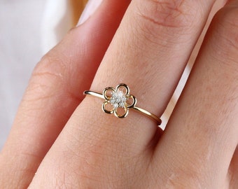 14K Gold Flower Ring, Daisy Band Ring, Minimalist Nature Ring, Botanical Ring Gold, Floral Wedding Ring, Dainty Statement Ring, Women Ring