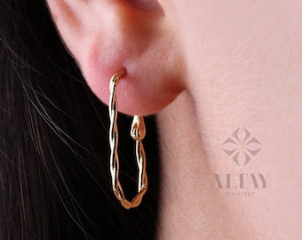 14K Gold Twisted Rectangle Earrings, Twisted Stone Hoop Earrings, Tiny Spiral Dainty Earring, Dainty Delicate Gift For Her, Mothers Day Gift