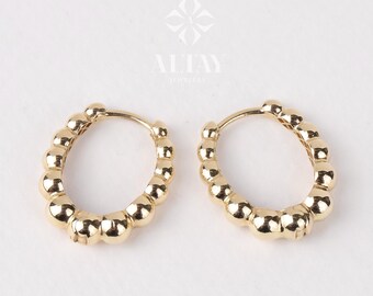 14K Gold Beaded Huggie Hoops, Tiny Bead Huggie Hoops, Bold Statement Earrings, Dainty Gold Ball Hoops, Minimalist Helix Piercing Gold Hoops