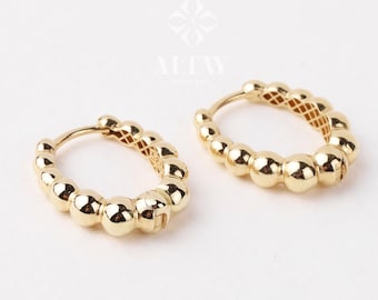 14K Gold Beaded Huggie Hoops, Tiny Bead Huggie Hoops, Bold Statement Earrings, Dainty Gold Ball Hoops, Minimalist Helix Piercing Gold Hoops