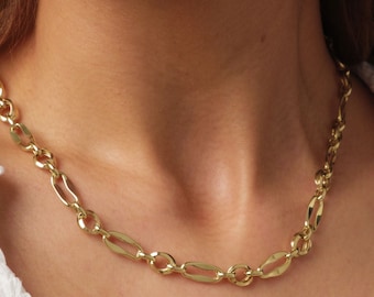 14K Gold Paperclip Rolo Chain Necklace, Rectangle Long Link Gold Chain, Chunky Oval Link Necklace, Layered Everyday Jewelry