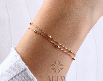 14K Gold Ball Chain Bracelet, Tiny Beaded Bracelet, Multi balls Chain Bracelet, Satellite Chain Bracelet, Station Gold Layering Bracelet