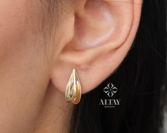 14K Gold Leaf Hoop Earrings, Small Leaf Huggies, Leaf Huggies Earrings, Gold Tiny Hoop Earrings, Huggies Hoop, Dainty Hoop Earrings