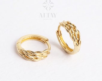 14K Gold Twisted Hoop Earrings, Braided Small Gold Hoops, Real Gold Huggie Earrings, Minimal Everyday Hoops, Gift for Her