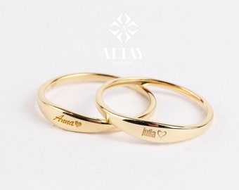 14K Gold Custom Name Ring, Stackable Name Ring, Dainty Stacking Rings, Initial Engraved Rings, Personalized Gift, Baby Name Mom Gift