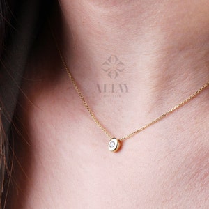 Collier lunette diamants en or 14 carats, breloque solitaire CZ, collier lunette diamant naturel taille brillant, tour de cou diamant délicat, cadeau de demoiselle d&#39;honneur