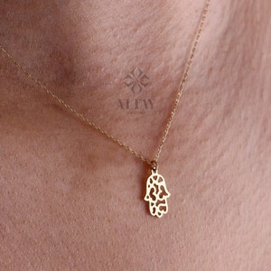 14K Złoty Naszyjnik Hamsa, Wisiorek Ręka Fatimy, Wisiorek Złego Oka, Biżuteria Religijna, Urok Ręki, Minimalistyczna Ochrona, Prezent