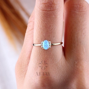 14K Gold Opal Ring, Opal Engagement Diamond Ring, Oval Cut Opal Diamond Ring, Promise Ring, Bridesmaid Solitaire Delicate Ring, Gift