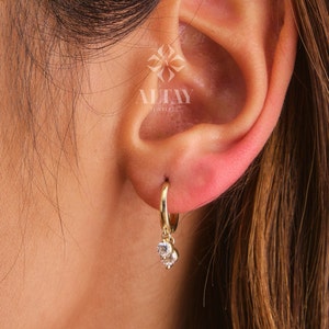 Orecchini pendenti in oro 14 carati, orecchini con diamanti CZ, cartilagine del lobo superiore dell'orecchio, piccoli orecchini a cerchio Huggie, orecchini da sposa, regalo di anniversario