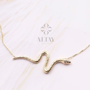 14K Gold Snake Necklace, Gold Snake Pendant, Animal Choker, Serpent Jewelry, Animal Jewelry, Birthday, Gift For Her