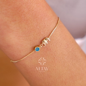 14K Solid Gold Elephant Bracelet, Good Luck Charm Bracelet, Dainty Gold Chain, Animal Bracelet, Minimalist, Gift for Her, Everyday Jewelry